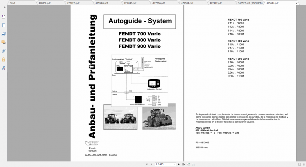 Fendt Tractor 800 Vario Com2 VIN 715 718 Diagram Operation Manual Workshop Manual ES 3