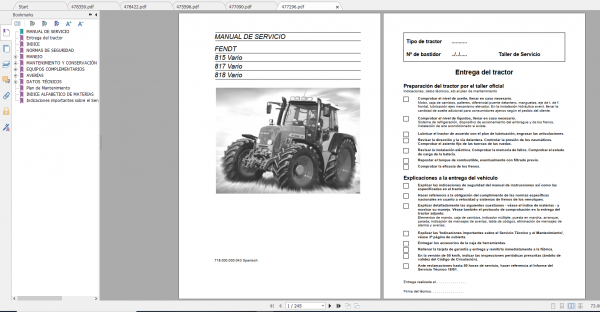 Fendt Tractor 800 Vario Com2 VIN 715 718 Diagram Operation Manual Workshop Manual ES 6