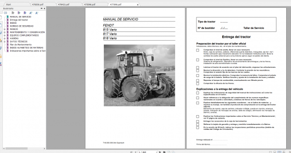 Fendt Tractor 800 Vario Com2 VIN 715 718 Diagram Operation Manual Workshop Manual ES 7