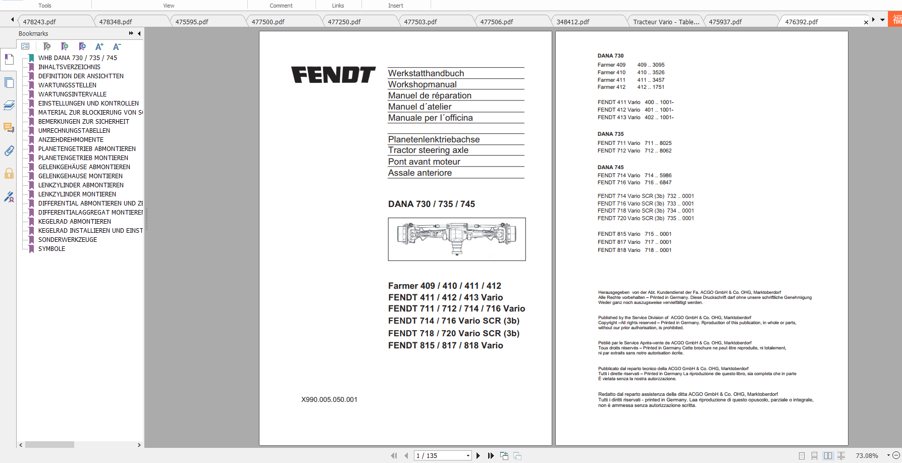 Fendt Tractor 800 Vario Com2 VIN 715 718 Diagram Operation Workshop Manual FR 1