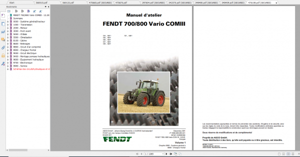 Fendt Tractor 800 Vario Com3 VIN 729 731 Diagram Operation Workshop Manual FR 2