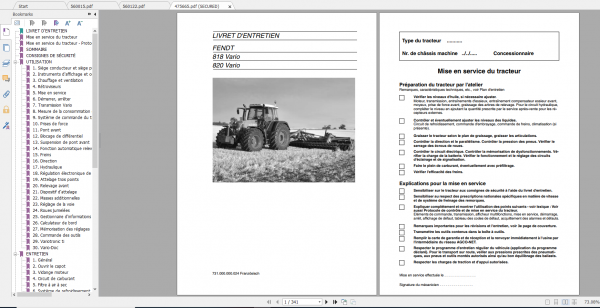 Fendt Tractor 800 Vario Com3 VIN 729 731 Diagram Operation Workshop Manual FR 7