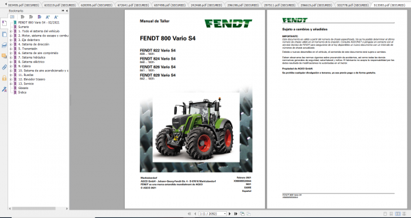 Fendt Tractor 800 Vario S4 VIN 839 842 Diagram Operation Manual Workshop Manual ES 1