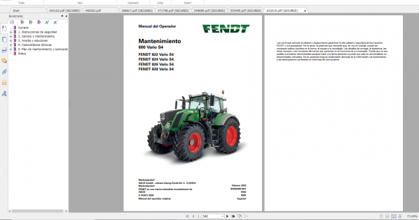 Fendt Tractor 800 Vario S4 VIN 839 842 Diagram Operation Manual Workshop Manual ES 6