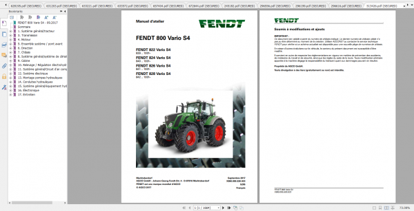 Fendt Tractor 800 Vario S4 VIN 839 842 Diagram Operation Workshop Manual FR 2