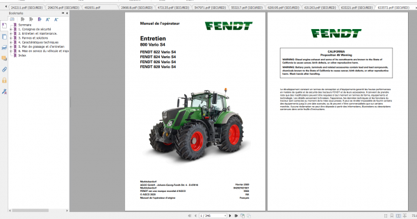 Fendt Tractor 800 Vario S4 VIN 839 842 Diagram Operation Workshop Manual FR 5