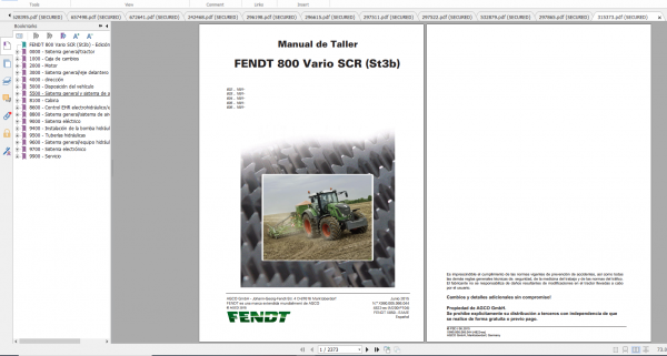 Fendt Tractor 800 Vario Scr3b VIN 832 836 Diagram Operation Manual Workshop Manual ES 1