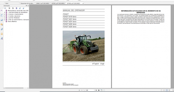 Fendt Tractor 800 Vario Scr3b VIN 832 836 Diagram Operation Manual Workshop Manual ES 8