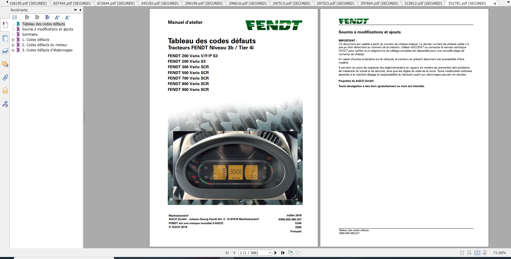 Fendt Tractor 800 Vario Scr3b VIN 832 836 Diagram Operation Workshop Manual FR 1
