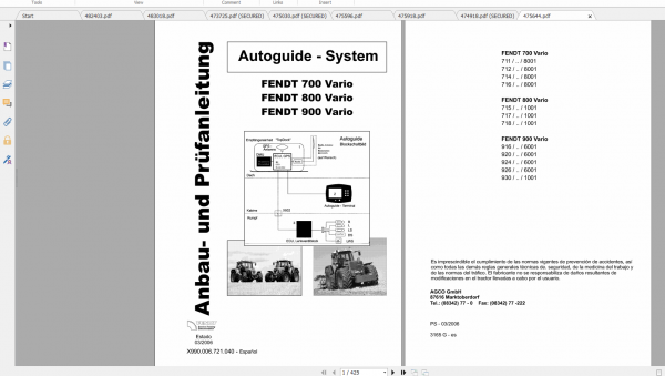 Fendt Tractor 900 Vario Com2 VIN 916 926 Diagram Operation Manual Workshop Manual ES 1