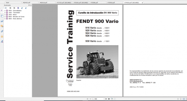 Fendt Tractor 900 Vario Com2 VIN 916 926 Diagram Operation Manual Workshop Manual ES 2