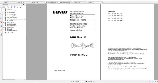 Fendt Tractor 900 Vario Com2 VIN 916 926 Diagram Operation Manual Workshop Manual ES 3