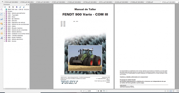 Fendt Tractor 900 Vario Com3 VIN 919 934 Diagram Operation Manual Workshop Manual ES 3