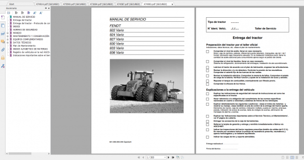 Fendt Tractor 900 Vario Com3 VIN 919 934 Diagram Operation Manual Workshop Manual ES 9