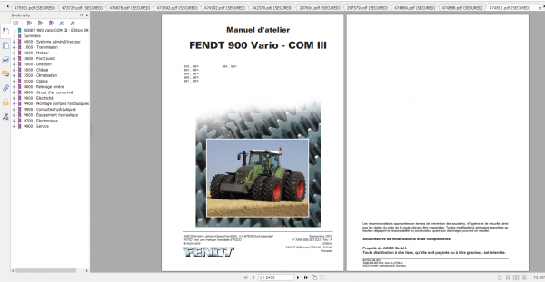 Fendt Tractor 900 Vario Com3 VIN 919 934 Diagram Operation Workshop Manual FR 3