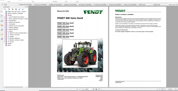 Fendt Tractor 900 Vario Gen6 VIN 957 961 Diagram Operation Manual Workshop Manual ES 1