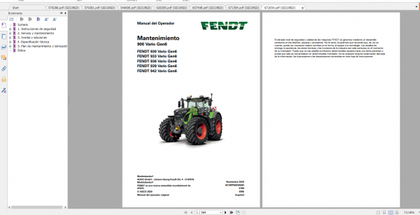 Fendt Tractor 900 Vario Gen6 VIN 957 961 Diagram Operation Manual Workshop Manual ES 4