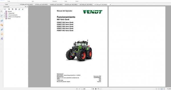 Fendt Tractor 900 Vario Gen6 VIN 957 961 Diagram Operation Manual Workshop Manual ES 5