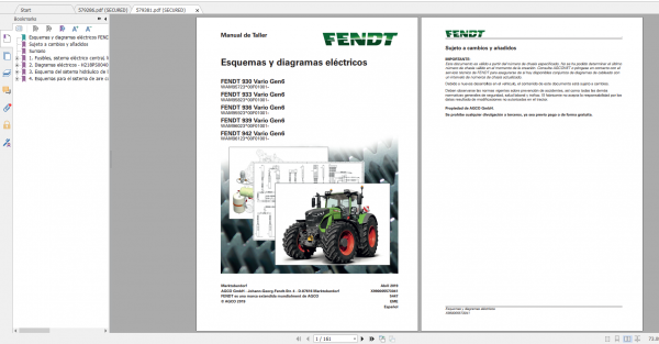 Fendt Tractor 900 Vario Gen6 VIN 957 961 Diagram Operation Manual Workshop Manual ES 6
