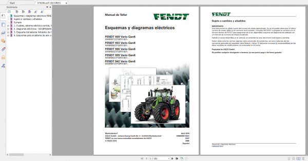 Fendt Tractor 900 Vario Gen6 VIN 957 961 Diagram Operation Manual Workshop Manual ES 7
