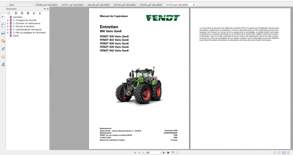 Fendt Tractor 900 Vario Gen6 VIN 957 961 Diagram Operation Workshop Manual FR 4