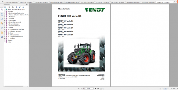 Fendt Tractor 900 Vario S4 VIN 950 954 Diagram Operation Workshop Manual FR 2