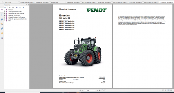 Fendt Tractor 900 Vario S4 VIN 950 954 Diagram Operation Workshop Manual FR 5