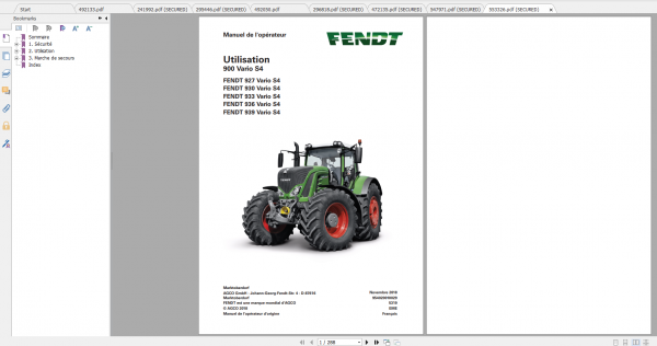 Fendt Tractor 900 Vario S4 VIN 950 954 Diagram Operation Workshop Manual FR 6