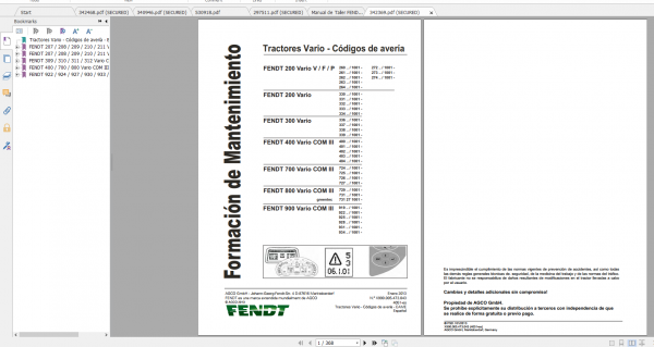 Fendt Tractor Famer 200 Com3 VIN 330 334 Operator Workshop Manual ES 2