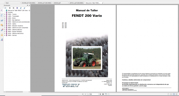 Fendt Tractor Famer 200 Com3 VIN 330 334 Operator Workshop Manual ES 3