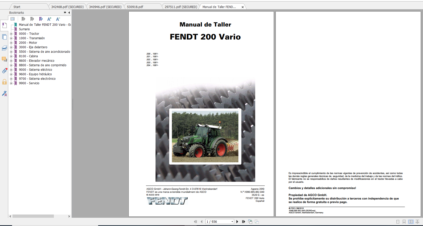 Fendt Tractor Famer 200 Com3 VIN 330 334 Operator Workshop Manual ES 3
