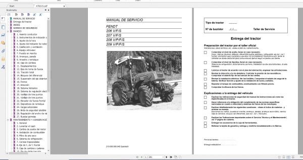 Fendt Tractor Famer 200 VIN 205 206 328 329 Operator Workshop Manual ES 11