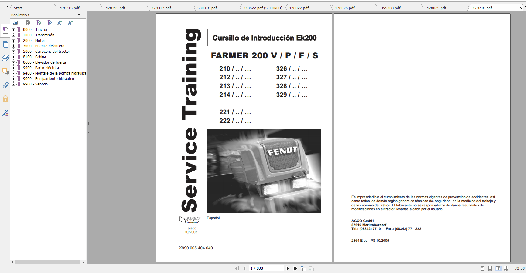 Fendt Tractor Famer 200 VIN 205 206 328 329 Operator Workshop Manual ES 2