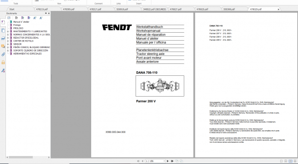Fendt Tractor Famer 200 VIN 205 206 328 329 Operator Workshop Manual ES 3