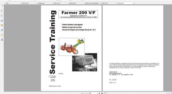 Fendt Tractor Famer 200 VIN 205 206 328 329 Operator Workshop Manual ES 5