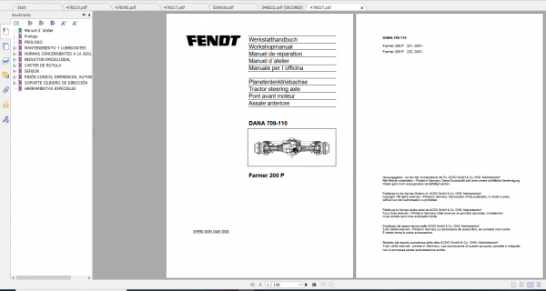 Fendt Tractor Famer 200 VIN 205 206 328 329 Operator Workshop Manual ES 6