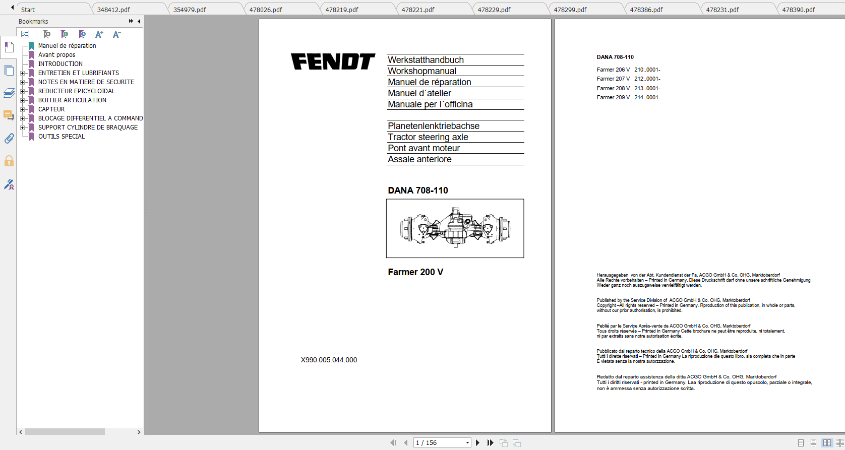 Fendt Tractor Famer 200 VIN 205 206 328 329 Workshop Manual FR 1