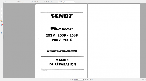 Fendt Tractor Famer 200 VIN 205 206 328 329 Workshop Manual FR 7