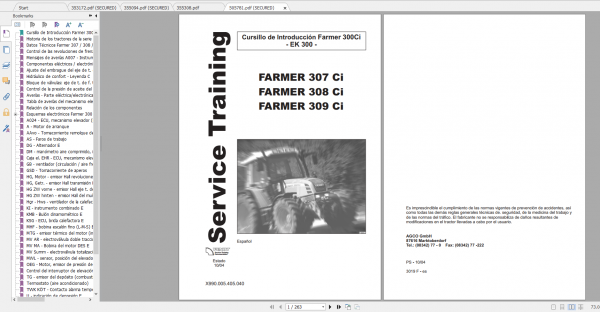 Fendt Tractor Farmer 300 Ci VIN 117 119 Operation Manual Workshop Manual ES 1
