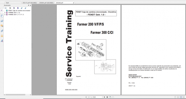 Fendt Tractor Farmer 300 Ci VIN 117 119 Operation Manual Workshop Manual ES 2