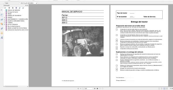 Fendt Tractor Farmer 300 Ci VIN 117 119 Operation Manual Workshop Manual ES 3