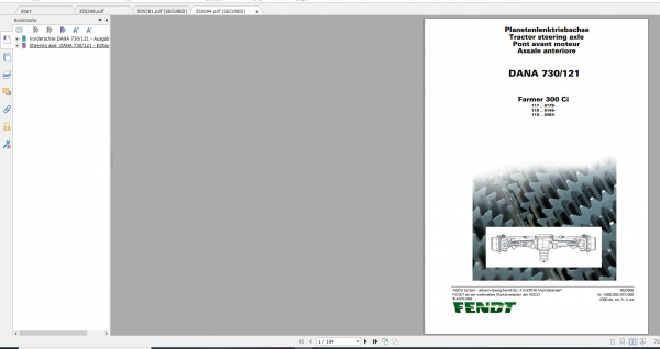 Fendt Tractor Farmer 300 Ci VIN 117 119 Operation Manual Workshop Manual ES 4