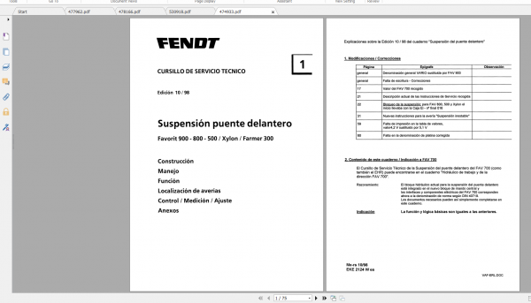 Fendt Tractor Farmer 300 Ls Lsa E VIN 307 312 Operation Manual Workshop Manual ES 2