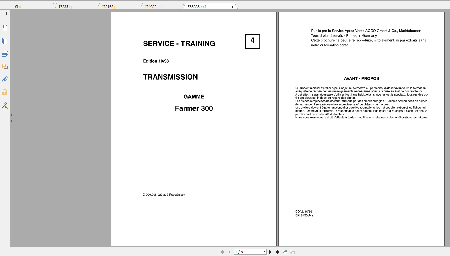 Fendt Tractor Farmer 300 Ls Lsa E VIN 307 312 Operation Workshop Manual FR 1