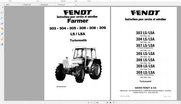 Fendt Tractor Farmer 300 Ls Lsa VIN 158 199 Operation Workshop Manual FR 11