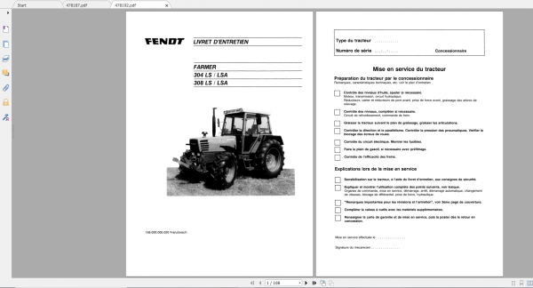 Fendt Tractor Farmer 300 Ls Lsa VIN 158 199 Operation Workshop Manual FR 12