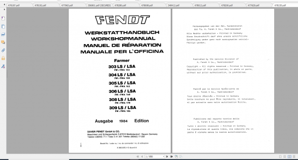 Fendt Tractor Farmer 300 Ls Lsa VIN 158 199 Operation Workshop Manual FR 3