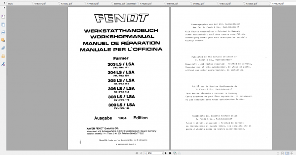 Fendt Tractor Farmer 300 Ls Lsa VIN 158 199 Operation Workshop Manual FR 4