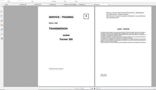 Fendt Tractor Farmer 300 Ls Lsa VIN 158 199 Operation Workshop Manual FR 8