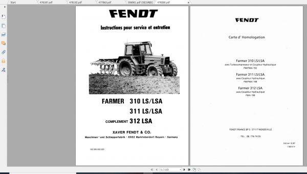 Fendt Tractor Farmer 300 Ls Lsa VIN 158 199 Operation Workshop Manual FR 9